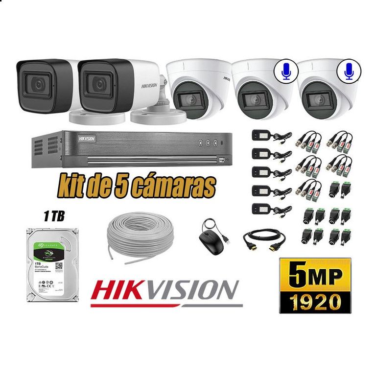 CÁMARAS SEGURIDAD KIT 5 5MP + DISCO 1TB - 02 CAMARAS C/AUDIO COMPLETO