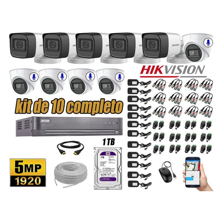 CÁMARAS SEGURIDAD KIT 10 5MP + DISCO WD 1TB 5 CAMARAS C/AUDIO COMPLETO
