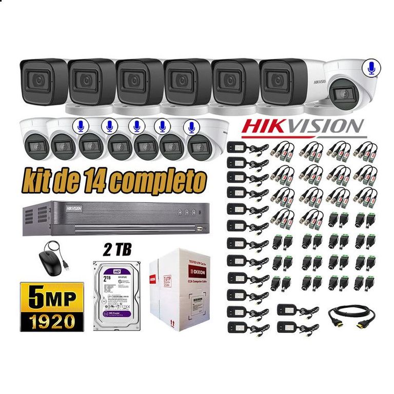 CÁMARAS SEGURIDAD KIT 14 5MP + DISCO WD 2TB 6 CAMARAS C/AUDIO COMPLETO