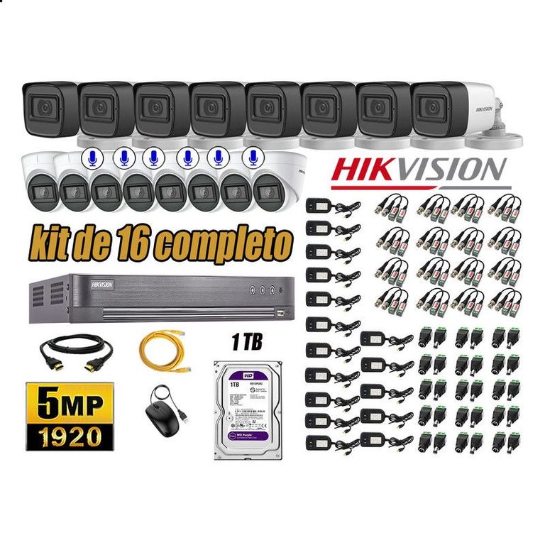 CÁMARAS SEGURIDAD KIT 16 5MP + DISCO WD 1TB - 06 CAMARAS C/AUDIO HDMI