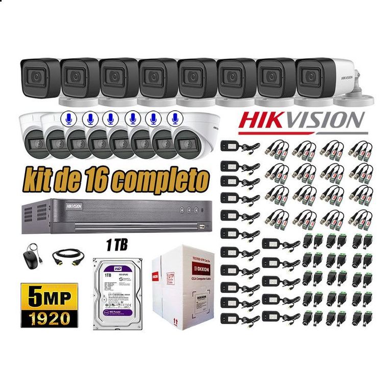 CÁMARAS SEGURIDAD KIT 16 5MP + DISCO WD 1TB 6 CAMARAS C/AUDIO COMPLETO
