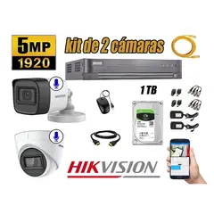 HIKVISION - CÁMARAS SEGURIDAD KIT 2 5MP + DISCO 1TB AUDIO INCORPORADO P2P HDMI