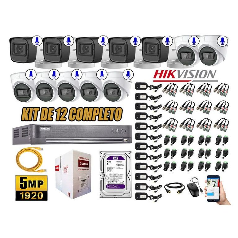 CÁMARAS SEGURIDAD KIT 12 5MP + DISCO WD 2TB AUDIO INCORPORADO COMPLETO