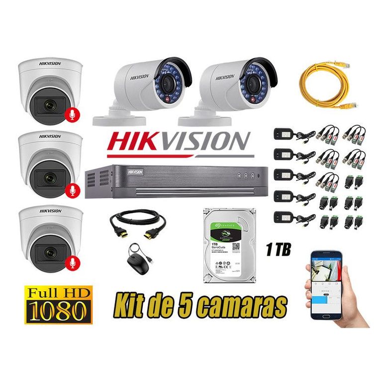 CÁMARAS SEGURIDAD KIT 5 FULL HD 03 CAMARA CON AUDIO INCORPORADO 1TB
