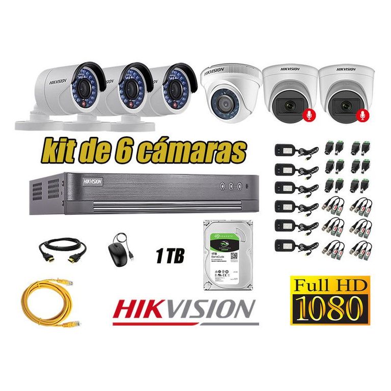 CÁMARAS SEGURIDAD KIT 6 FULL HD 02 CAMARA CON AUDIO INCORPORADO 1TB