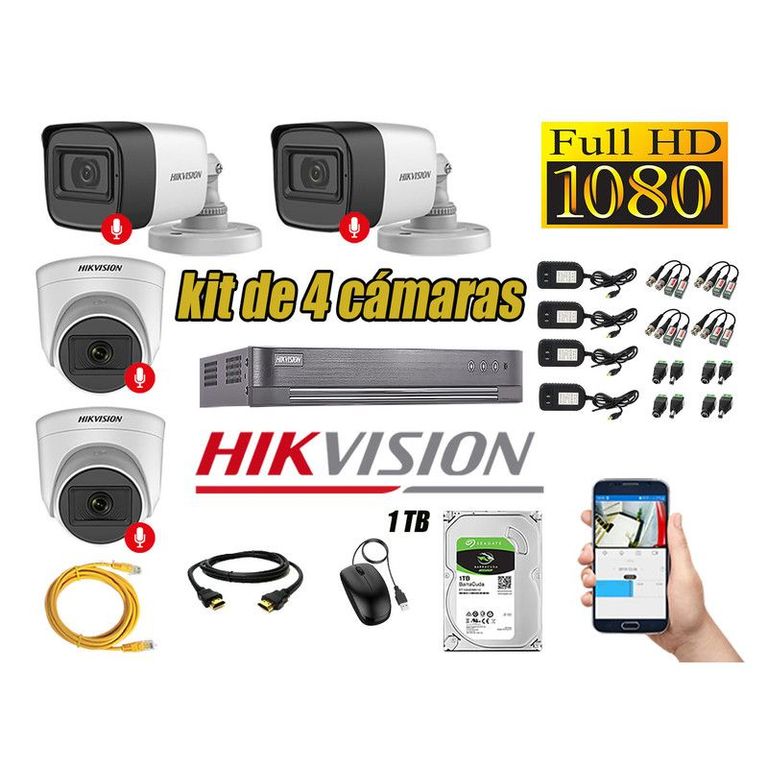 CÁMARAS SEGURIDAD KIT 4 FULL HD 1080P CON AUDIO INCORPORADO 1TB
