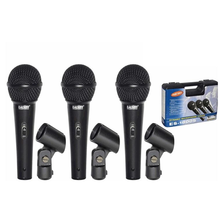 Pack de 3 Microfonos Dinamicos con maleta para canto- Ealsem