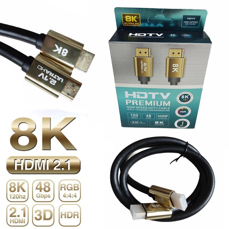 Cable Hdmi 2.1V 8k Ultra Hd 3d 1 Metros 4320p Premium 48Gbps HDR- PVC