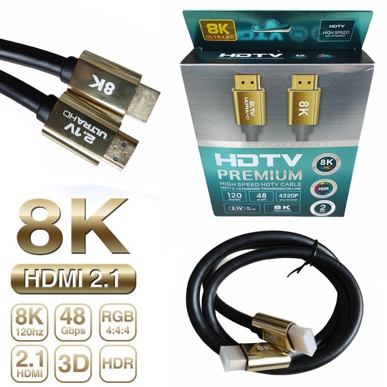 Cable Hdmi 2.1V 8k Ultra Hd 3d 2 Metros 4320p Premium 48Gbps HDR- PVC