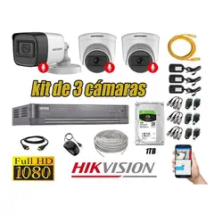 HIKVISION - CÁMARAS SEGURIDAD KIT 3 FULL HD 3 CAMARA CON AUDIO INCORPORADO 1TB