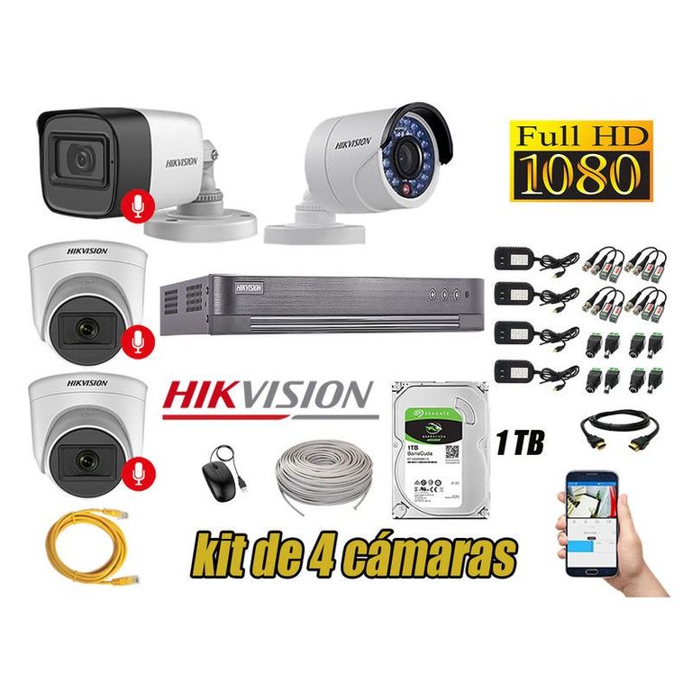 CÁMARAS SEGURIDAD KIT 4 FULL HD 3 CAMARA CON AUDIO INCORPORADO 1TB