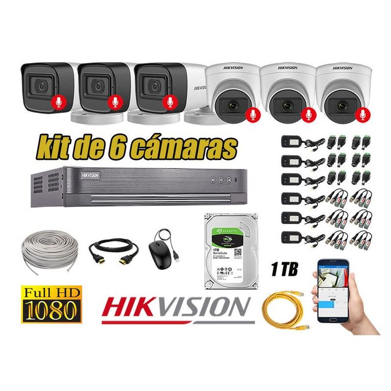 CÁMARAS SEGURIDAD KIT 6 FULL HD 1080P CON AUDIO INCORPORADO 1TB