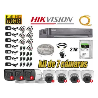 HIKVISION - CÁMARAS SEGURIDAD KIT 7 FULL HD 1080P CON AUDIO INCORPORADO 2TB