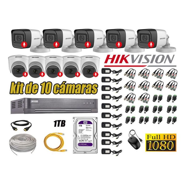 CÁMARAS SEGURIDAD KIT 10 FULL HD 1080P CON AUDIO INCORPORADO 1TB