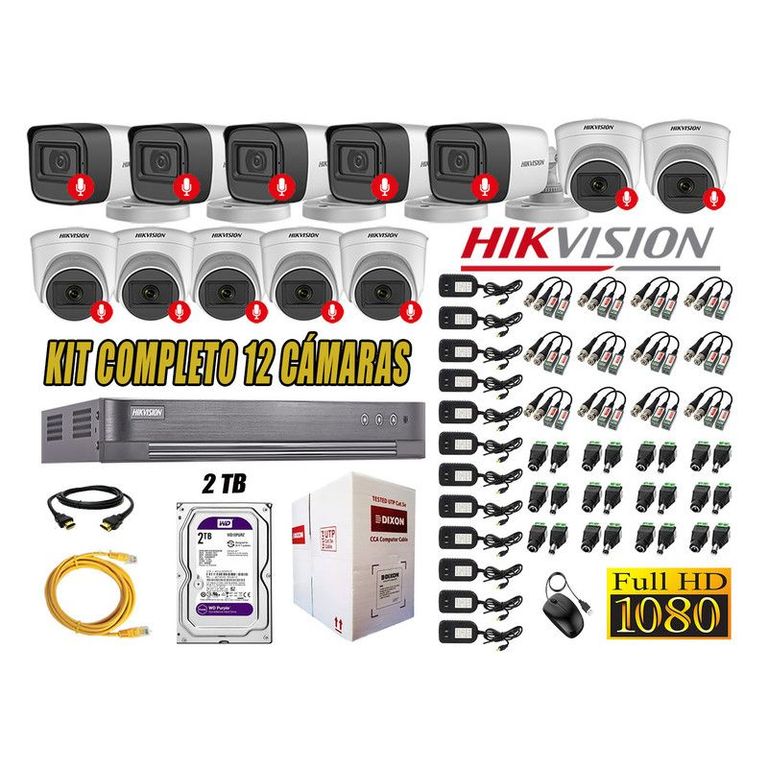 CÁMARAS SEGURIDAD KIT 12 FULL HD 1080P CON AUDIO INCORPORADO 2TB