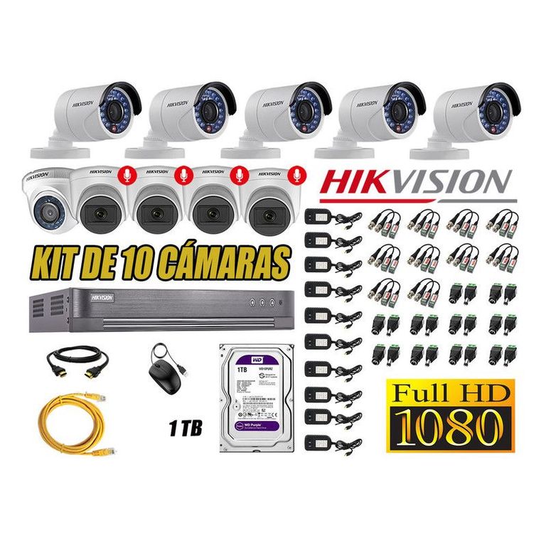 CÁMARAS SEGURIDAD KIT 10 FULL HD 04 CAMARA CON AUDIO INCORPORADO 1TB