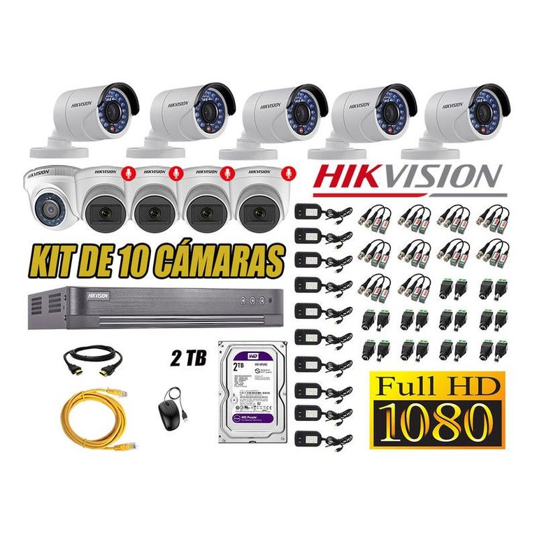 CÁMARAS SEGURIDAD KIT 10 FULL HD 04 CAMARA CON AUDIO INCORPORADO 2TB