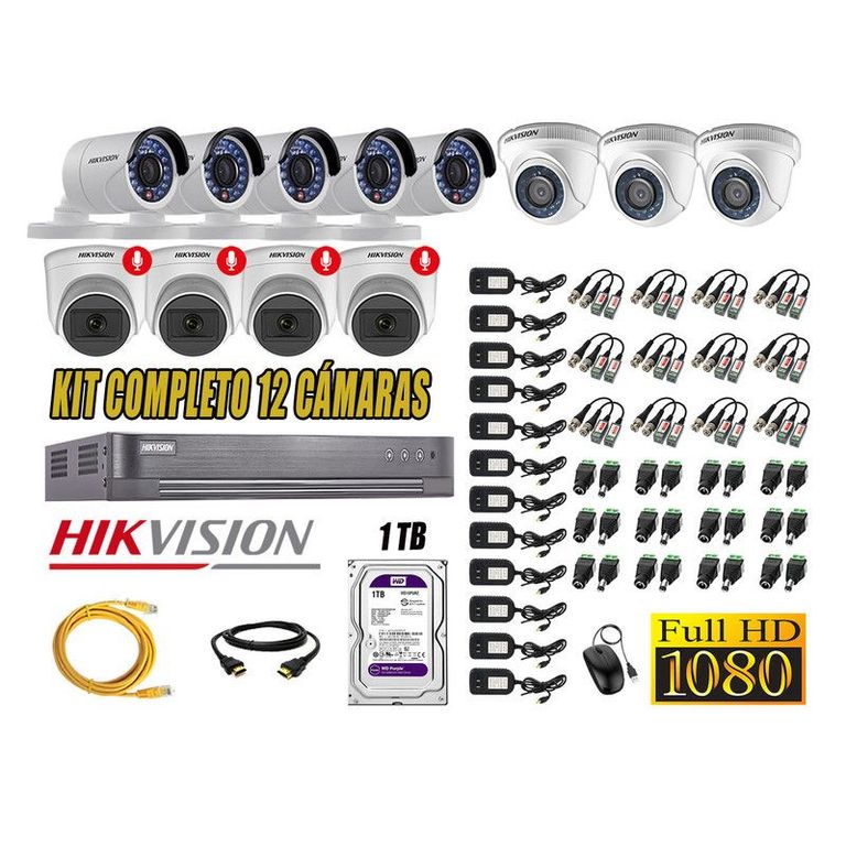 CÁMARAS SEGURIDAD KIT 12 FULL HD 04 CAMARA CON AUDIO INCORPORADO 1TB