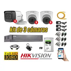 HIKVISION - CÁMARAS SEGURIDAD KIT 3 FULL HD 3 CAMARA CON AUDIO INCORPORADO 1TB