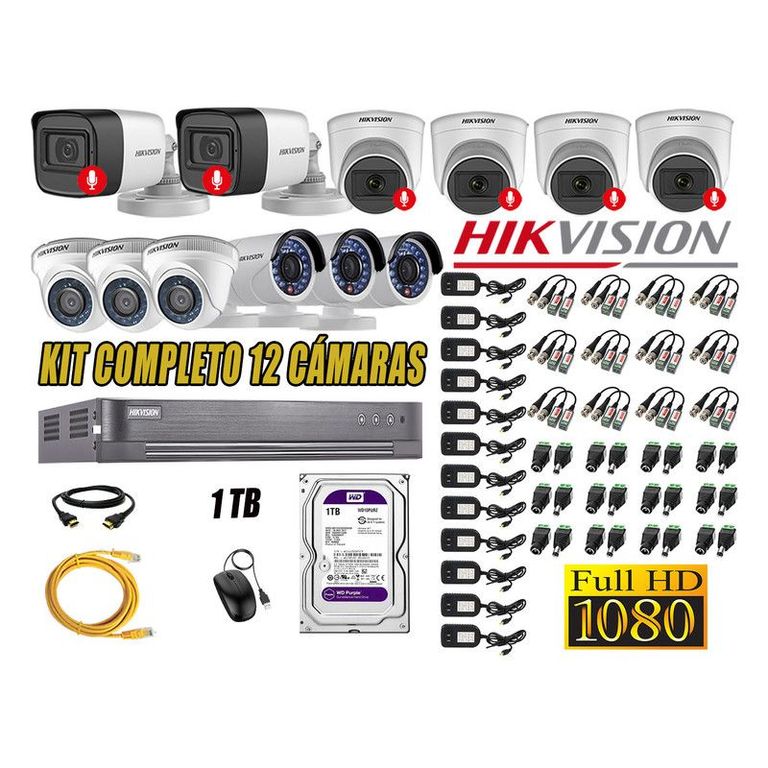 CÁMARAS SEGURIDAD KIT 12 FULL HD 6 CAMARA CON AUDIO 1TB