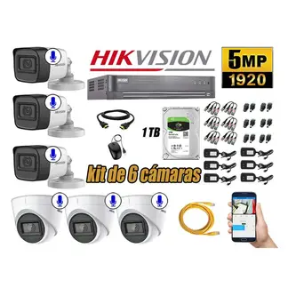 HIKVISION - CÁMARAS SEGURIDAD KIT 6 5MP + DISCO 1TB AUDIO INCORPORADO P2P HDMI