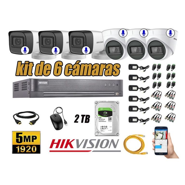 CÁMARAS SEGURIDAD KIT 6 5MP + DISCO 2TB AUDIO INCORPORADO P2P HDMI