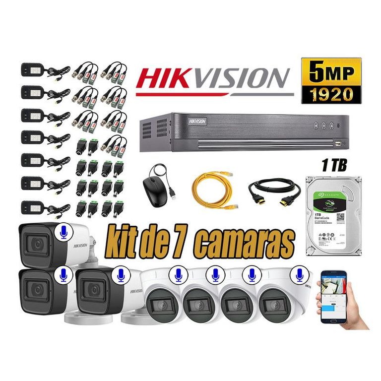 CÁMARAS SEGURIDAD KIT 7 5MP + DISCO 1TB AUDIO INCORPORADO P2P HDMI