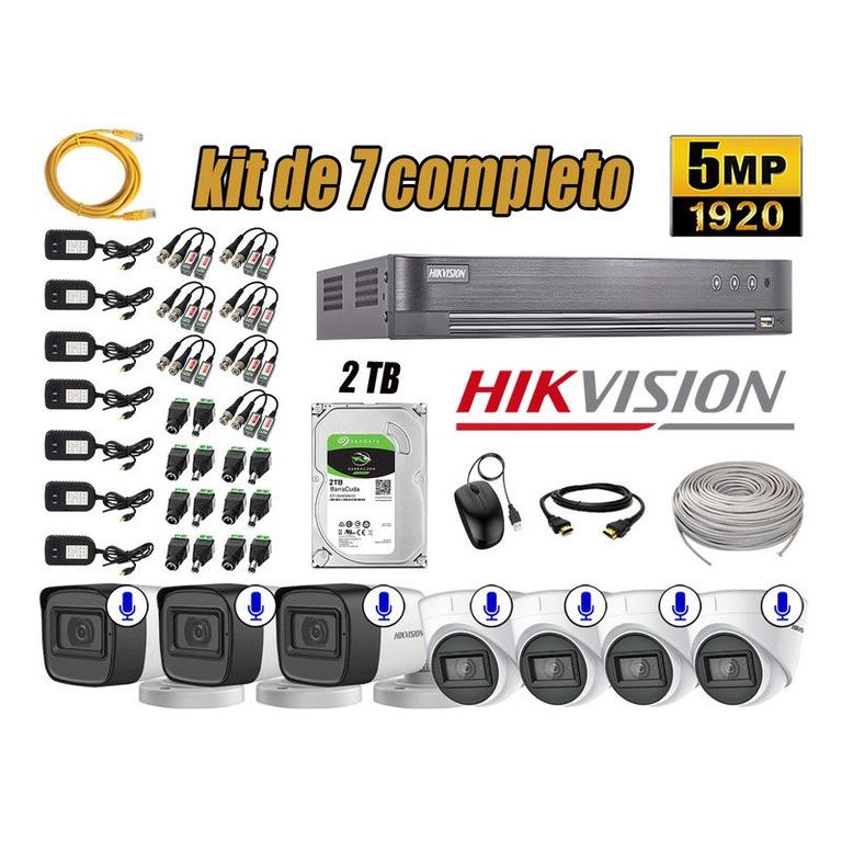CÁMARAS SEGURIDAD KIT 7 5MP + DISCO 2TB AUDIO INCORPORADO P2P COMPLETO