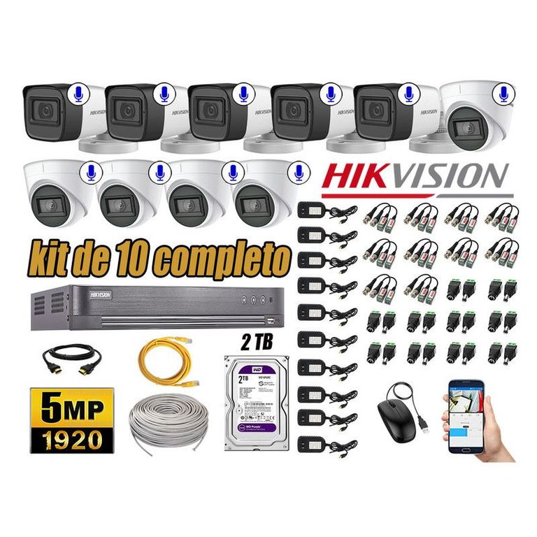CÁMARAS SEGURIDAD KIT 10 5MP + DISCO WD 2TB AUDIO INCORPORADO COMPLETO