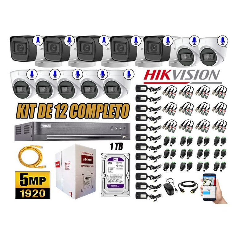 CÁMARAS SEGURIDAD KIT 12 5MP + DISCO WD 1TB AUDIO INCORPORADO COMPLETO
