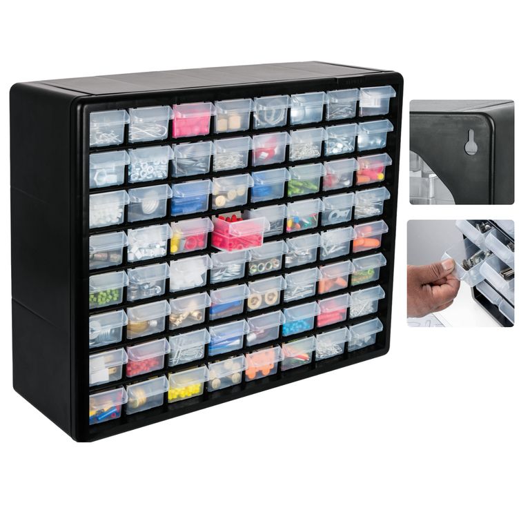 Organizador de tornillos, herramientas 64 compartimientos gavetas