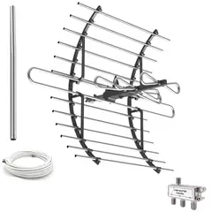 GENERICO - Antena Digital Exterior TDT Curva Grande con Splitter 3 Vías
