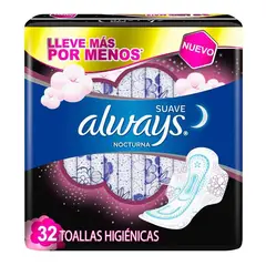 ALWAYS - Toallas Higiénicas Nocturna Suave con Alas 32 unid