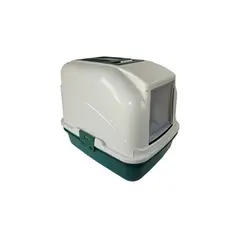 GENERICO - Arenero para gatos con tapa + 2 bandejas + cernidor - verde