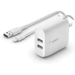 BELKIN - Cargador USBx2 24W iPhone 12 + Lightning to USB-A WCD001dq1MWH