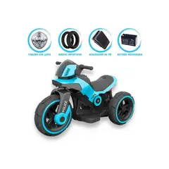 CUZKA - Trimoto a Batería para Niños «POLICE» MP3 Ligth Blue
