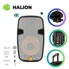 HALION - Parlante Activo 15" Recargable PHA-15MB 2000W Led 2 Micrófonos