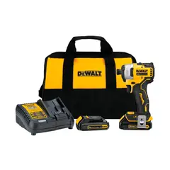 DEWALT - Kit: Atornillador de Impacto 1/4" (6mm) 20V Atomic Brushless + 2 Baterias 20V MAX 2AH + Cargador+ maleta lona