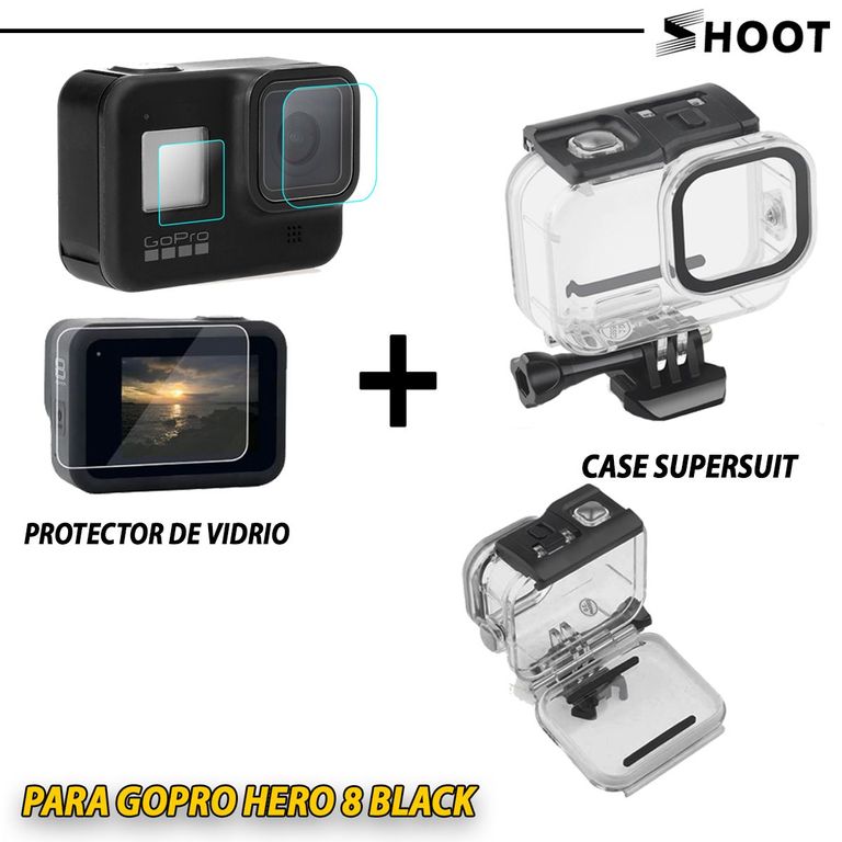 Case Supersuit para Gopro Hero 8 Sumergible 60M + Vidrio templado