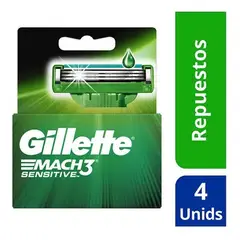 GILLETTE - Mach3 Sensitve Cartuchos para Afeitar 4 unidades