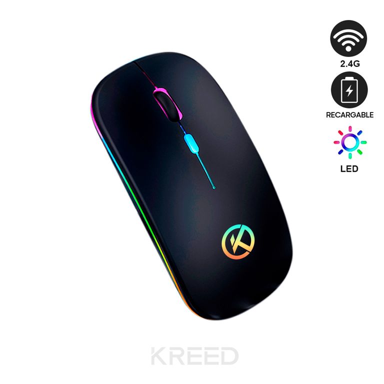 Mouse Inalámbrico Recargable RGB - NEGRO