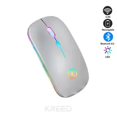 KREED - Mouse Inalámbrico Recargable Bluetooth RGB - PLATA
