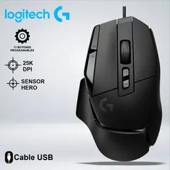 LOGITECH - MOUSE GAMER G502 X SENSOR HERO 25K 13 BOTONES PROGRAMABLES NEGRO