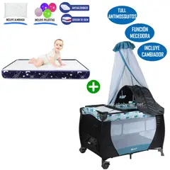 EBABY - Cuna Corral Mecedora Azul 716 + Colchón Azul