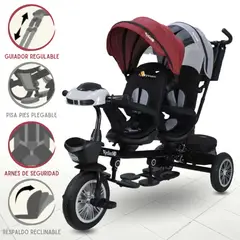 EBABY - Triciclo Guiador GEMELAR REDGRAY