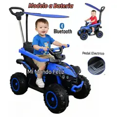 EBABY - Carrito para Niños Cuatrimoto Musical Push Electrico Blue