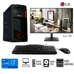 INTEL - Computadora PC Core i7-8TH Ram16GB Disco 1TB+SSD 480GB Monitor LG 24