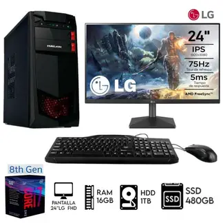 INTEL - Computadora PC Core i7-8TH Ram16GB Disco 1TB+SSD 480GB Monitor LG 24