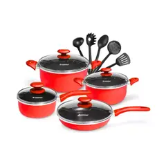 FINEZZA - Juego de Ollas Antiadherente FZ-1658T 13 Piezas Rojo