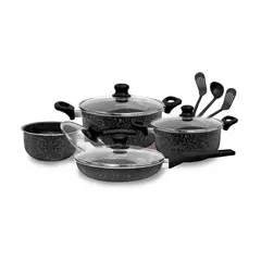 FINEZZA - Juego de Ollas Antiadherente Ultragranito de 11 Piezas Negro FZ-X1705M